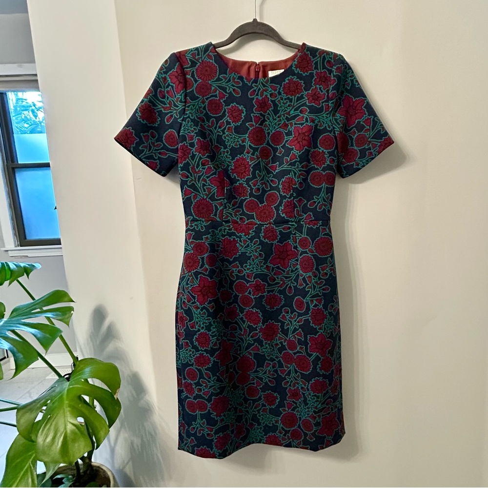 J. Crew Red and Green Floral Mini Dress